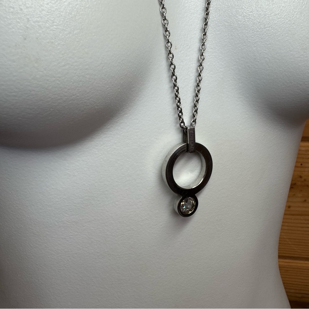 EDBLAD Crystal, silver steel heavy long necklace circle sparkly abstract unique